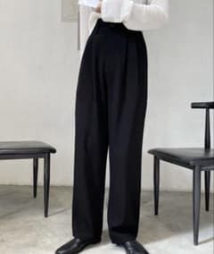 ブラック ワイドパンツ ハイウエスト センタープレスのサムネイル