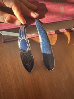 [ficcare] フィカレ花模様ヘアクリップ とボーダーシリーズ青色2個セット ficcare] フィカレ花模様ヘアクリップ とボーダーシリーズ青色2個