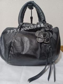 ANNA SUI アナスイ 本革レザーバッグ 黒 お花チャーム 蝶金具のサムネイル