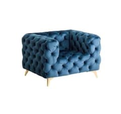 チェスターフィールドタイプ1人掛けソファ 北欧風 ブルー系（1071
