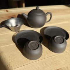 宜興 紫砂 急須 茶器セット｜紫泥 中国茶器 刻印あり 茶漉し付 ミニ