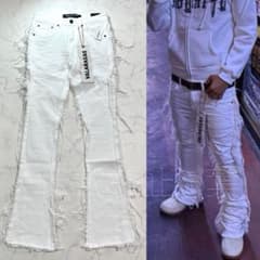 VALABASASスキニーフレアデニムクラッシュ29 ホワイト 新品バラバサス