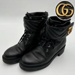 美品 GUCCI グッチ GGマーモント ダブルG レースアップ アンクル