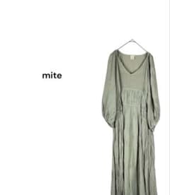 mite ゆったりスリーブ ロングワンピース 若草色のサムネイル