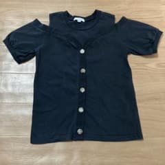 女児肩出しTシャツ　140サイズ　ブラックのサムネイル