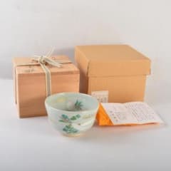 茶道具　京焼　平安　橋本紫雲造　失透釉　大根蕪文　茶碗　共箱　V　6555 茶道具 京焼 平安 橋本紫雲造 失透釉 大根蕪文 茶碗 共箱 V 6555