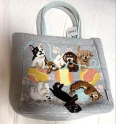 新品未使用 feiler プレイフルパピー 犬柄 ハンドバッグ トート グレー