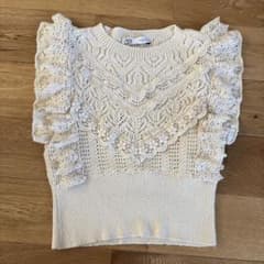 【ZARA 】アイボリー レースフリル ノースリーブニットのサムネイル