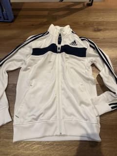 adidas トラックジャケット ホワイト ネイビー - メルカリ