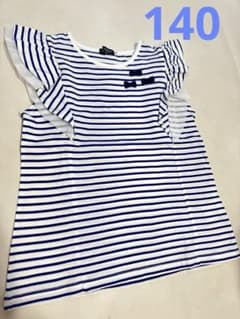 BeBe半袖Tシャツ 青ボーダー リボン 140cmのサムネイル