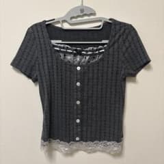 レース装飾 半袖カットソー グレー SHEIN ROMWEのサムネイル