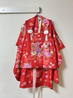 七五三 3歳 着物フルセット うさぎ 赤 花柄のサムネイル
