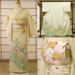 上品　正絹 色留袖　4点フルセット　一つ紋　薄緑　名古屋帯　卒業式　入学式　ママ 上品 正絹 色留袖 4点フルセット 一つ紋 薄緑 名古屋帯 卒業式 入学式