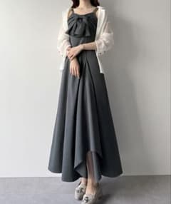 グレー フロントリボン ロングキャミワンピースのサムネイル