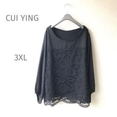 [Brand New with Tags] Lace-trimmed Long-Sleeve Blouse, Black, Formal, Size 3XL