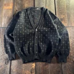 古着 イタリア製 ニットカーディガン 総柄 ユーロヴィンテージ L