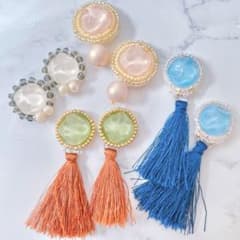 【No.007】ビッグビジューのビーズ刺繍ピアス　イヤリング