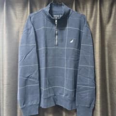NAUTICA　ハーフジップスウェット　XL　ネイビー　チェック　古着のサムネイル