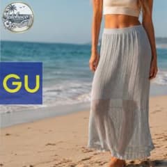 【極美品】GU メッシュニットロングスカート L ブルーグレー マキシ丈のサムネイル