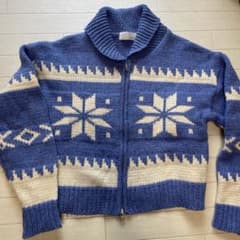 雪柄 ジップアップ ニットカーディガン ブルーのサムネイル