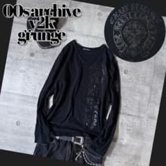 00s v neck l/s tee cross print y2k black - メルカリ