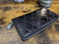 クロコダイルレザー ワニ革 長財布 ラウンドファスナー 小銭入れあり ブラックのサムネイル