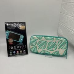 Switch　Lite　収納ケース　どうぶつの森　たぬきアロハ柄　＆　強化ガラス