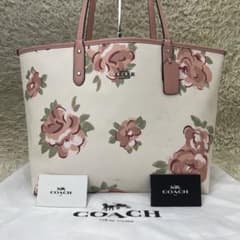 美品✨コーチCOACH トートバッグビジネス 花柄 リバーシブル ピンクのサムネイル