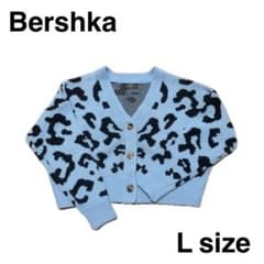 Bershka レオパード柄 ニットカーディガン ライトブルー M-Lサイズのサムネイル