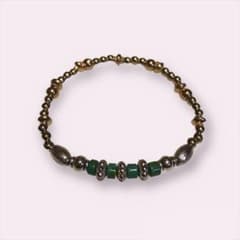 36） ターコイズ　シルバー　ゴールドビーズブレスレットのサムネイル