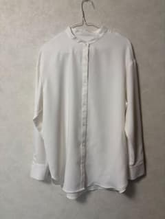 GU 長袖 バンドカラーシャツ ホワイト Lのサムネイル