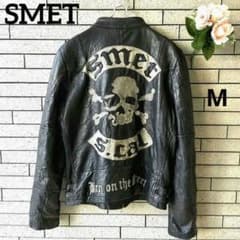 ♤【SMET】ライダースジャケット シングル スカル 骸骨 ラムレザー 黒 