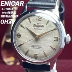 希少/OH済/風防新品換済 ENICAR エニカ ハニカム文字盤 自動巻 赤秒針 