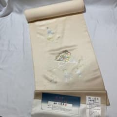 正絹 作家物 反物 創作 八綆美 青銅箔 扇面草花 ベージュ 未仕立て 正絹 作家物 反物 創作 八綆美 青銅箔 扇面草花 ベージュ 未仕立て