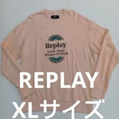 REPLAY クルーネック スウェット ピンク 刺繍ロゴピグメント加工XLサイズ