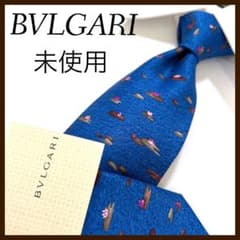 未使用 ブルガリ ネクタイ シルク 花柄 ハス 総柄 セッテピエゲ 青