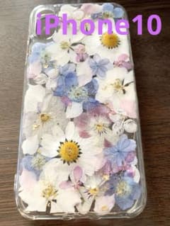 iPhone10ケース　押し花　白ピンクブルー系　ラメのサムネイル