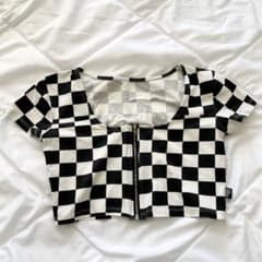 ベイビーシュープ　チビT へそだし　チェッカー　Tシャツ　ミニトップス　ダンスのサムネイル