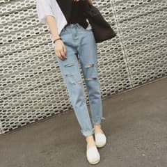 大きいサイズ☆切りっぱなしダメージデニムパンツのサムネイル