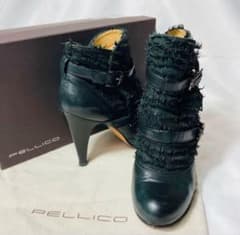 【超希少】PELLICO ブーティ ショートブーツ 革フリンジ ブラック 36のサムネイル