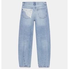 ZARA ザラ ダメージ加工バギーレースデニムパンツ 32 デニム レース 