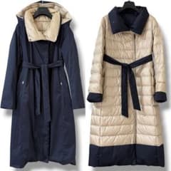 MaxMara リバーシブル フード ロングダウンコート 40 紺 ベルト MaxMara リバーシブル フード ロングダウンコート 40 紺 ベルト - メルカリ