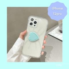 ブルー　クリア　iPhone12pro ケース　韓国　スマホリング　リボンのサムネイル