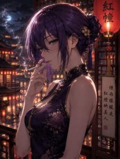チェンソーマン レゼ ファンアート チャイナ服 お団子ヘア 中華街 夜景のサムネイル