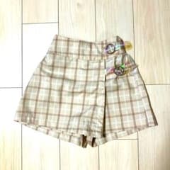 PINK-latteベージュ チェック柄 ラップスカート XXS/140のサムネイル