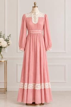 海外古着 [即購入可]ワンピース gunne sax風　ロング ピンク　70s 値下不可】 GUNNE SAX ピンク ロングワンピース ヴィンテージ 衣装