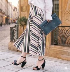 machatt マチャット マルチストライプ フレアスカート ロングスカート