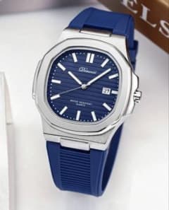 新品・夜光機能ラグスポメンズ腕時計クォーツブルー×ラバーベルトオマージュウォッチのサムネイル