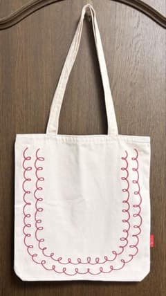 【新品未使用】トートバッグ 生成り くるくる刺繍 ピンクのサムネイル