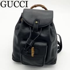 GUCCI リュック バンブー ターンロック ネイビー レザー 巾着型 - メルカリ